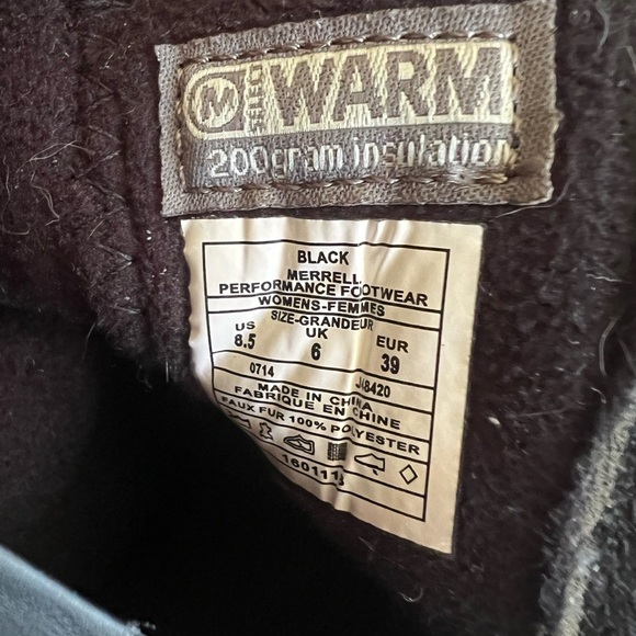 Merrell Decora Chant Waterproof Mid-Calf Black and Brown Leather Boots, size 8.5 - Picture 9 of 13